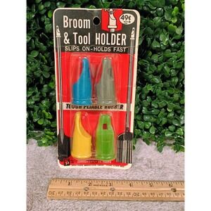 Vintage MCM Arrow Broom Tool Holder Set 4 Piece Rubber Grips Hang Mop Broom NOS